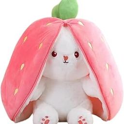 Strawberry Rabbit Soft Toys for Girls, Reversible Plush Toy with Zipper, Cute Plushies, Birthday Gift for Girls & Kids 30cm (Pink)-44