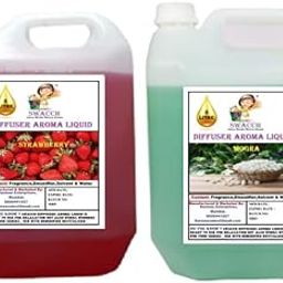 Diffuser Aroma Liquid Strawberry & Mogra Ready to use 5 Litre Combo Pack of 2 I Home Fragrance I Best for Aromatherapy I Helps in Meditation I Used in Diffusers I Water Based-97
