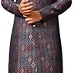 Men's Sherwani Trouser Set, Indo-Western Multi Jacquard, Woven Design Regular Fit Mandarin Collar Long Sleeves-image-47