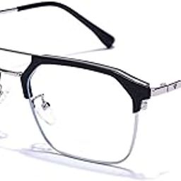 LUMIERE VITTORE ALPHA Zero Power Blue Cut Computer Glasses | Trendy Rectangular Frame with Double Bar for Men & Women | Eye Strain Protection for Digital Screens-image-53