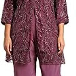Women's Sequin Embellished Net Peplum Top with Palazzo Trouser Set, Purple-picture-3