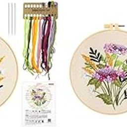 HASTHIP® Cross Stitch Embroidery Kit for Beginners with Pattern and Instructions DIY Fabric Starter Kit with Color Yarns Needles 20cm Dia Hoop 2PCS-image-38