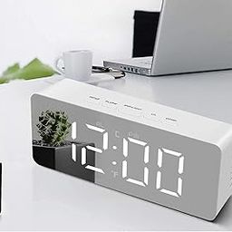 Zokhua Digital LED Mirror Alarm Clock with Temperature & Date Display | Smart Table Clock with Auto Sensor, Loud Alarm for Heavy Sleepers, Bedroom & Office Use (Transparent)-image-50