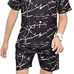 Black Abstract Printed Half Sleeves Cotton Shirt and Shorts for Boys|Co-Ords Set-image-1