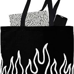Rapper Canvas Tote Bag For Women & Men Shoulder Unisex Zipper Lock Black Totebag - Flame Design-image-66