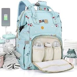 Diaper Bags Backpack Baby Bag for Mom Dad Baby Girls Boy, Cute Mult Diaper Nappy Bag Travel Back Pack,Waterproof Maternity Changing Bag Baby Stuff with USB Charging Port Stroller Straps Large Blue-image-63