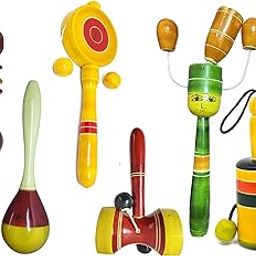 WudCraft Wooden Baby Rattles Combo Pack Set of 6, Non Toxic Channapatna Toys - Baby Musical Toys, Teether, Natural Colours, Loud Sound for New Born, Baby, Infants.-0