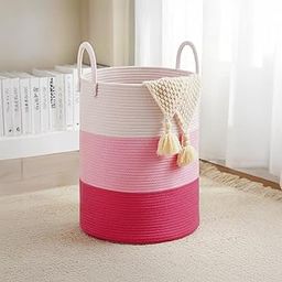 PrettyKrafts 50L Jute Rope Laundry Basket for Clothes | Woven Collapsible Toy Storage Basket | Cloth Basket for Living Room, Bedroom (16x16x18 inch, Pink)-image-45