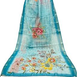 Women's Sky Blue Linen Dupatta with Floral Print – Lightweight Ethnic Dupatta with Zari Border & Tassels | Traditional Odhna, Chunni, Scarf for Saree, Kurti, Salwar Kameez-picture-20