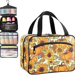 YNNALE Sewing Supply Organizer Bag, Fall Pumpkin Sunflower Harvest Farmhouse Portable Sewing Bags with Pockets&Hanger, Sewing Storage Box Case for Sew Supplies/Kit/Tools/Accessories (BAG ONLY)-image-41