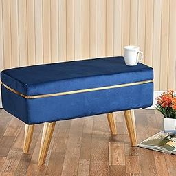 Smartkart Pouffes Bench Sitting Stool for Living Room Patio Kitchen Bench Puffy Wooden Mudda Ottoman Stools Poof Footstool Pouf Table for Office Home Decor, Square, 64x33x45 Cm, Royal Blue-31