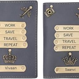 Personalized Leather Name with Charm Couple Passport Cover | Customized Gift Combo for Boyfriend Girlfriend Friend Husband Wife Father & Mother (Grey)-image-15