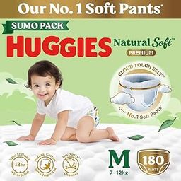 Huggies Natural Soft Premium Baby Diaper Pants, Our No.1 Soft Pants, Medium (M) Size (7-12 Kgs), Sumo Pack of 180 diapers | Cloud Softness All over with India's 1st Cloud Touch Belt-picture-2