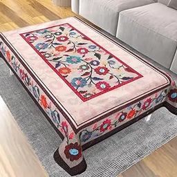 Floral Printed Table Cover, 4 Seater, Pink Base with Multicolour Design-image-1