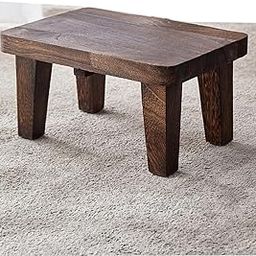 Paradise Wood Crafts Rustic Wooden Step Stool, Dark Brown, 4-Leg Small Footstool-image-46