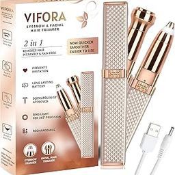 VIFORA 2-in-1 Eyebrow Trimmer for Women - Facial Hair Remover Machine For Women - Face,Upper Lips,Cheek, Chin and Nose Hair Remover, USB RECHARGEABLE Epilator With Ring Light (2IN1-Gold)-29