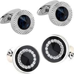 CALANDIS™ 2 Pair Fashion Men Round Rhinestone Copper Cufflinks for Wedding Party Gifts | Mens Jewelry-image-63