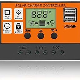 Skypearll Solar Charge Controller 20A, Solar Panel Charge Controller Intelligent Regulator with Dual USB Port 12V/24V,PWM Auto Parameter Adjustable LCD Display Orange-picture-10