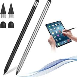 AUAUY 2 In 1 Metal Inkless Stylus Pencil, Infinity & Everlasting, Premium Metal For Touch Screens, With 2 Graphite Nib And 2 Silicone Tip, For Writing & Drawing (2PCS - Black & Silver)-picture-24