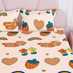 Story@home Kids Bedsheet Double Bed Cotton with 2 Pillow Covers 180TC Microfiber, Kids Bedsheet Double Bed 225 x 250cm Cream & Orange, Teddy Bear Print, Perfect for Home Décor & Gifting-image-49