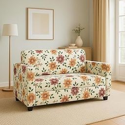 KENDALWOOD Furniture 2 Seater Sofa | Fabric 2 Seater Sofa Set | Sofa for Living Room & Home | Furniture for Office & Hotels | Fabric Color - Cream & Flower Printed Cushions-image-29