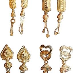 Artificial Gold toned Dangle Earrings Set, Traditional Design with Heart Charms, 4 Pairs, Set of 4-4