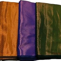 Bandhani Silk Blouse Piece Combo – Pack of 3 (Orange, Purple, Green) | Paithani & Traditional Design | 1 Meter Each | Jacquard Golden Design-image-86