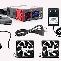 Shockley STC-3028 Dual LED Digital Thermometer Hygrometer controller SHT20 Temperature Humidity Sensor Thermostat Combo (STC-3028 + 1 AMP ADAPTER + Mains Power Cord + 2 Fan + DC JACK)-100