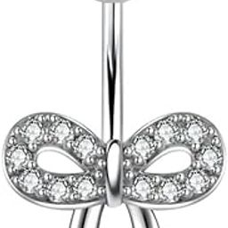 Zircon Bow Belly Button Ring | Stainless Steel Thick Rod, Short Rod Design with Sparkling Zircon Stones-image-12