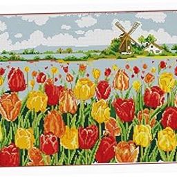 MYADDICTION Stamped Cross Stitch Kit Pre-Printed Pattern DIY Needlecrafts - Tulip Flower-image-28