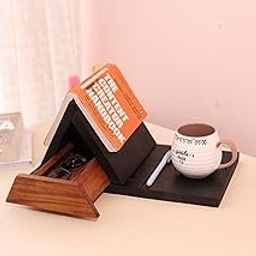 Multi-Functional Wooden Book Holder with Drawer, Pen Slot & Mug Stand – Stylish Desk Organizer & Reading Stand for Home or Office.-10