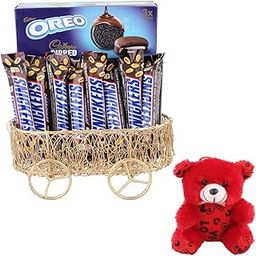 SFU E Com All Time Favourite Chocolates Gift Hamper With Beautiful Basket | Valentine Teddy Bear With Chocolate Combo | Valentine Chocolate Hamper | 916-48