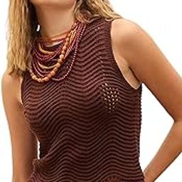 Dark Brown Crochet Round Neck Sleeveless Top-image-50