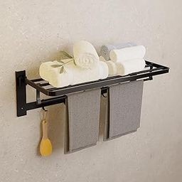 MIORAH 24INCH Foldable Aluminum Towel Rack for Bathroom – Wall Mounted Double-Tier Towel Holder with Rod & Hooks | Rustproof-image-34