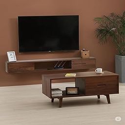 FLATU ART Modern Wall-Mounted TV Unit,Floating Tv Unit for Living Room | Floating Media Tv Cabinet | Open Shelf & 2 Door Drawer Storage Natural (120 cm Length)-image-5