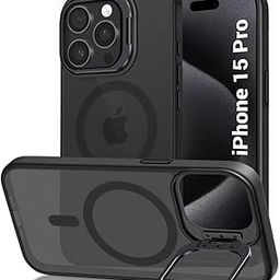 TheGiftKart Hybrid Matte Frosted Back Cover Case for iPhone 15 PRO Compatible with MagSafe | Built-in Stand | Shockproof Hard Case Cover for iPhone 15 PRO (PC & TPU, Translucent Black)-picture-23