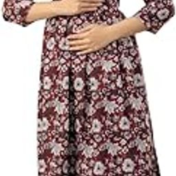 FrionKandy Maroon Floral Printed Maternity & Feeding Dress with Zipper Access-image-76