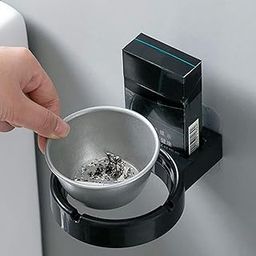 Leeonz Stainless Steel Household Lightweight Creative Ashtray Wall Mounted Ashtray for Outdoor Bar Garden Office Smoking Box Tray Cigarette Holder Storage Rack (Black)-image-85