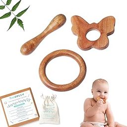 TINIGREEN Butterfly Ring Dumbbell Shaped Organic Neem Wood Teether Combo for Baby (Pack of 3)-14