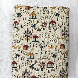 Printed Pure Cotton Fabric | Jaipuri Cotton/Sanganeri Print Fabric | Full Length Cut, 60x60 Weave, Off White - Ideal for Sewing Kurta, Blouse, Suit, Handkerchiefs & Craft Work (3 Meter)-image-38