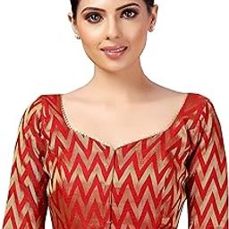 Women's Readymade Wave Design Banaras Brocade Saree Blouse with Elbow Length Sleeves-image-30