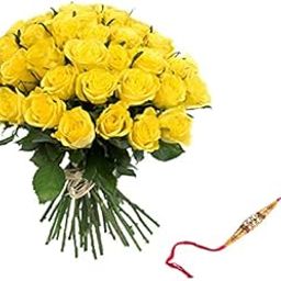Floral Fantasy® Original Real Fresh Flower Bouquet For Rakhi Gift (Bunch Of 30 Yellow Roses with one Rakhi)-image-100