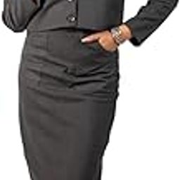Women's Polyester and Viscose Blazing Knee Length Soild Top with Short Blazer (White and Grey_38)-picture-40
