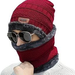 Woolen Beanie/Skull Cap & Neck Warmer (Muffler) Combo for Winters with Faux Fur Inner Side |Warm Hat| Hedging Hat Scarf Set | Winter Cap | Air Proof Cap | Woolen Cap-image-17