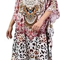 Women's Ethnic Wear Elegant Multicolor Silk Maxi Dress – Silk Sutra Women's V-Neck, 3/4 Sleeves Nightgown (STC-SILK-KAFTAN-104)-image-48