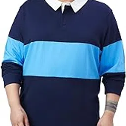 santonio Plus Size Cotton Sweatshirt, Navy Blue Colourblock, Regular Fit, White Collar-picture-29