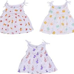 CHICK N ZERO 100% Muslin White Printed Frock for Babies - Shoulder Knot, Sleeveless, Soft Frock for New Born Baby, Regular Wear Knee Length Dress for Baby Girls-picture-21