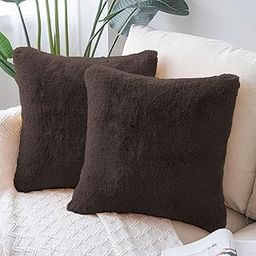 Amazon Brand - Umi Ruffle Premium Cushion Cover 16x16 Inch - Set of 2, Super Soft Both Side Fur Solid Square Pillow Covers for Sofa, Living Room or Home Decor - 40x40 cm - Brown-image-97