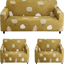 House of Quir Universal 3 Piece Sofa Covers Couch Slipcover Stretch Elastic Sofa Couch Furniture Protector 1 Three Seater 2 One Seater Sofa Cover (3+1+1 Seater, Mustard Flower)-picture-30