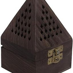 Handcrafted Sheesham Wood Pyramid Incense Holder | Brass Latch | Natural Carved Box for Dhoop Cone & Stick | Rustic Fragrance Diffuser for Meditation Room, Living Area, Office Table – 14×8 cm-image-8